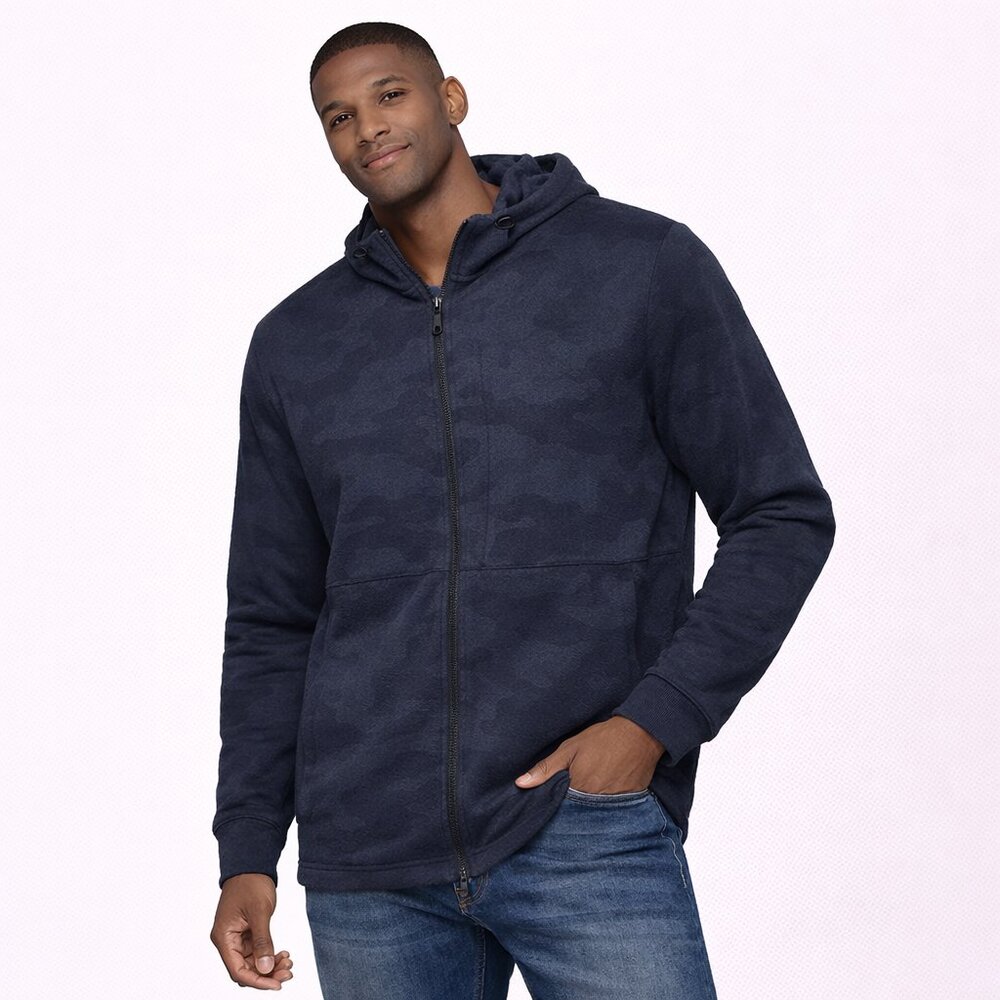 H&M zipper front zipper pocket seam pockets hooded dark green sweatshirt S: L